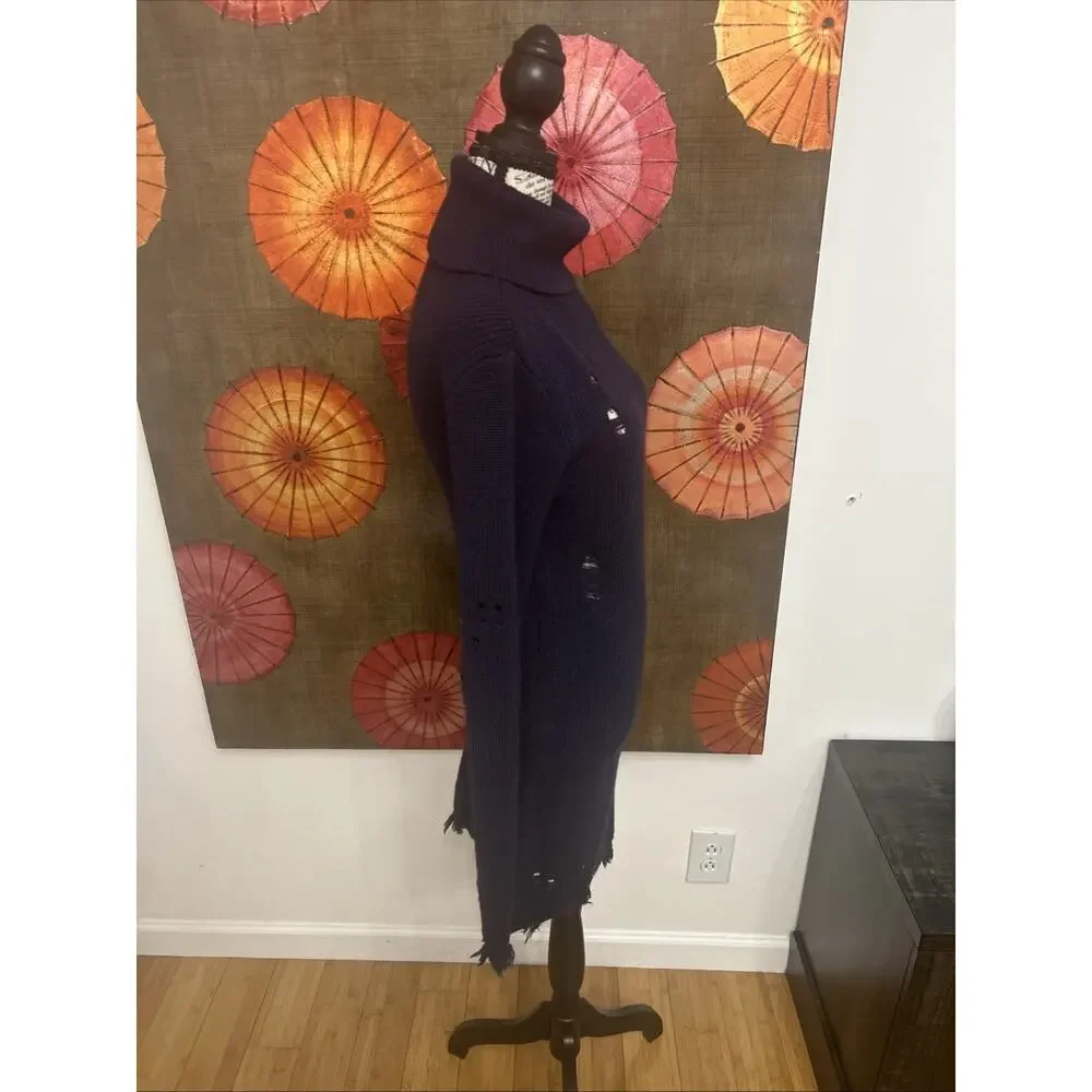 NWT Lovers + Friends Revolve Distressed Turtleneck Wool Blend Knit Dress Navy SM